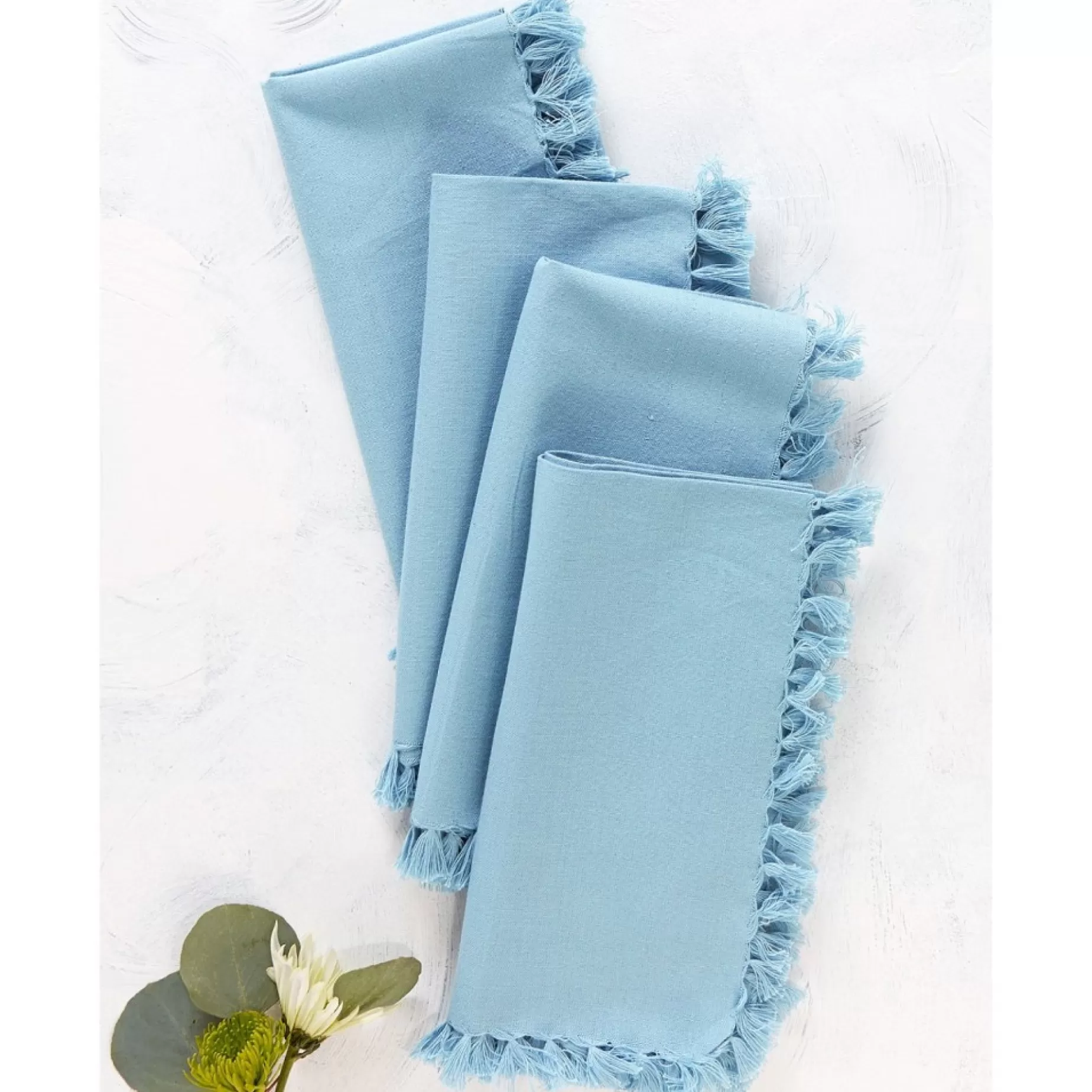 Cotton Fringed Napkins - Sky Blue - Set Of 4<CORNELL ONLINE LLC Clearance