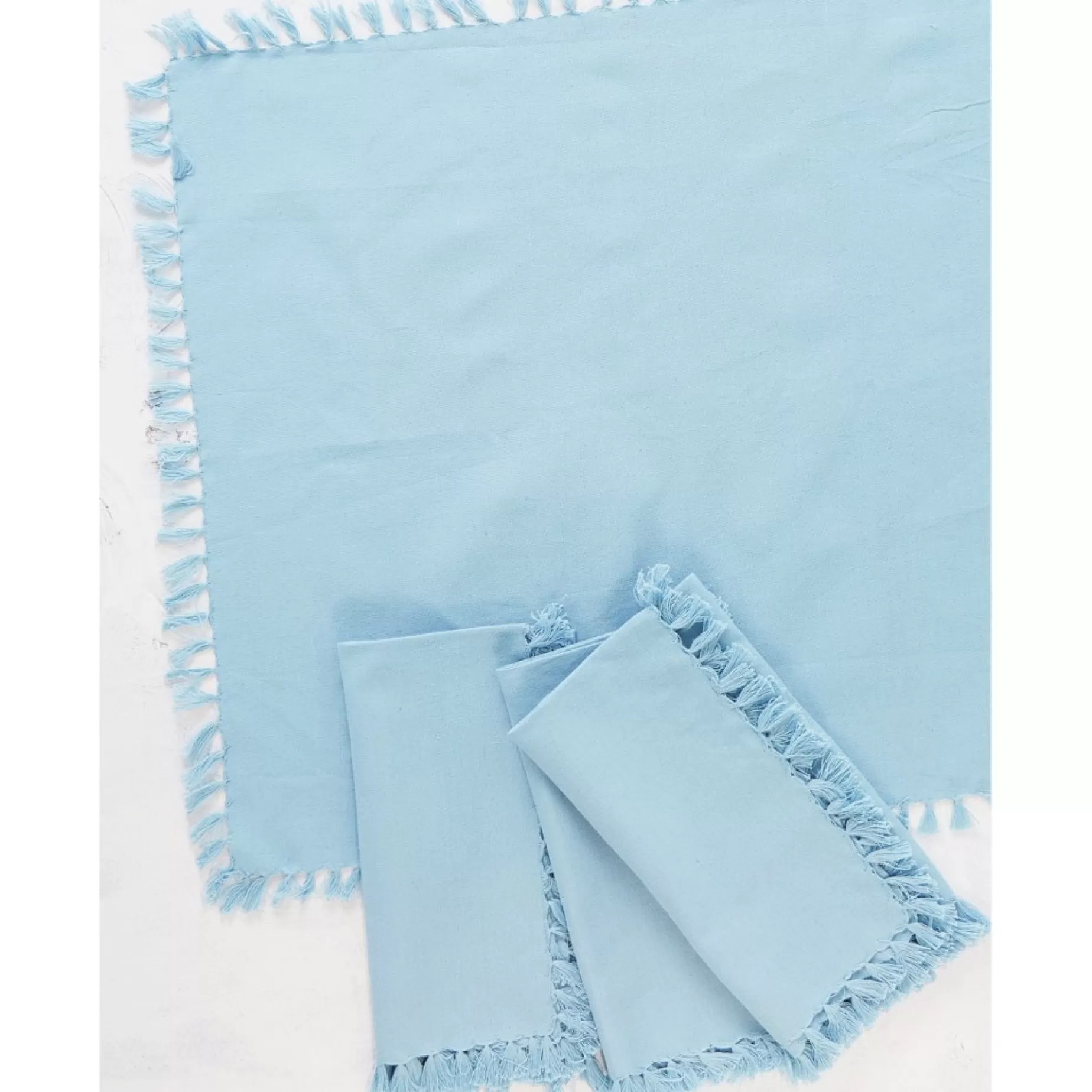 Cotton Fringed Napkins - Sky Blue - Set Of 4<CORNELL ONLINE LLC Clearance