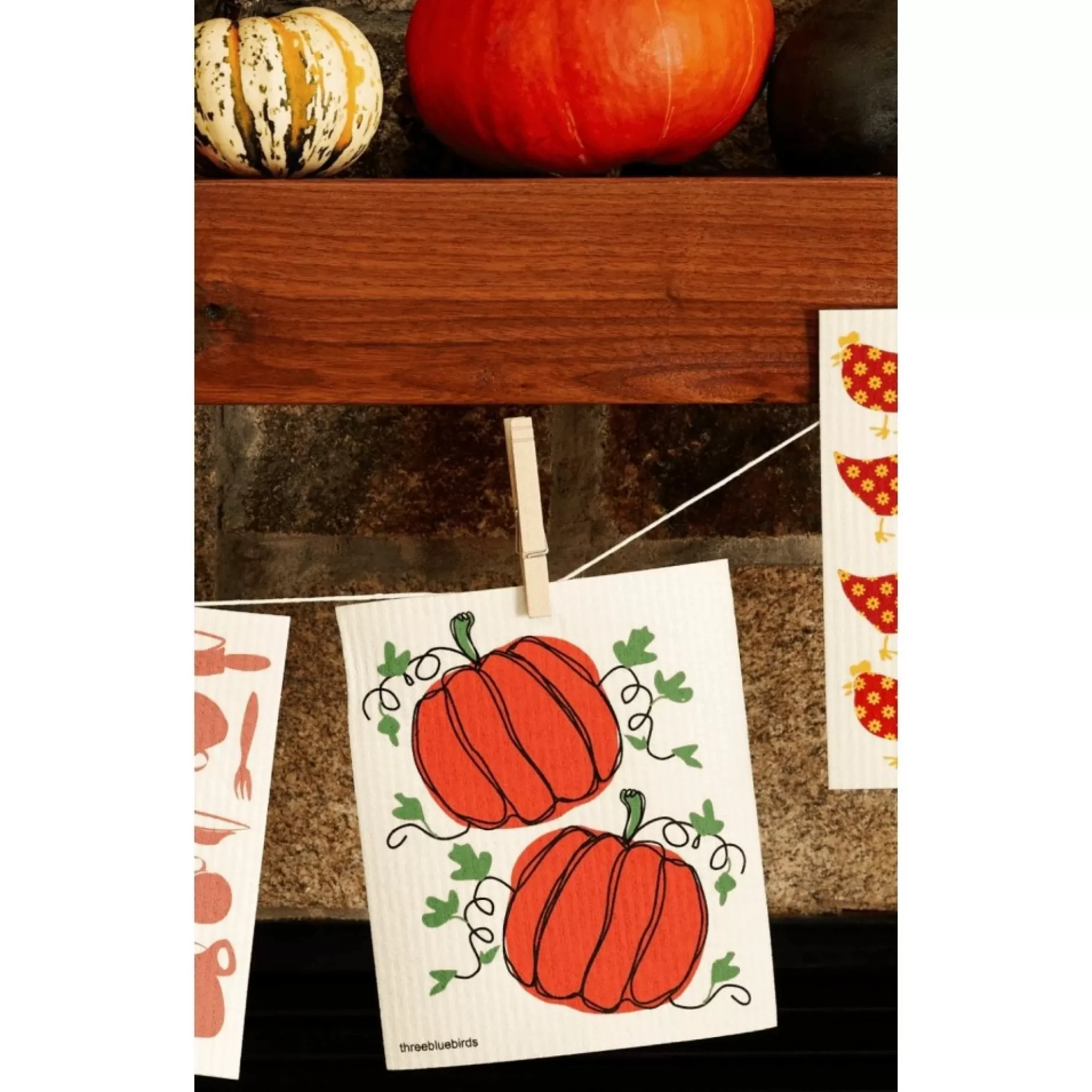 Eco-Friendly Swedish Dishcloth - Pumpkins<THREE BLUEBIRDS Cheap