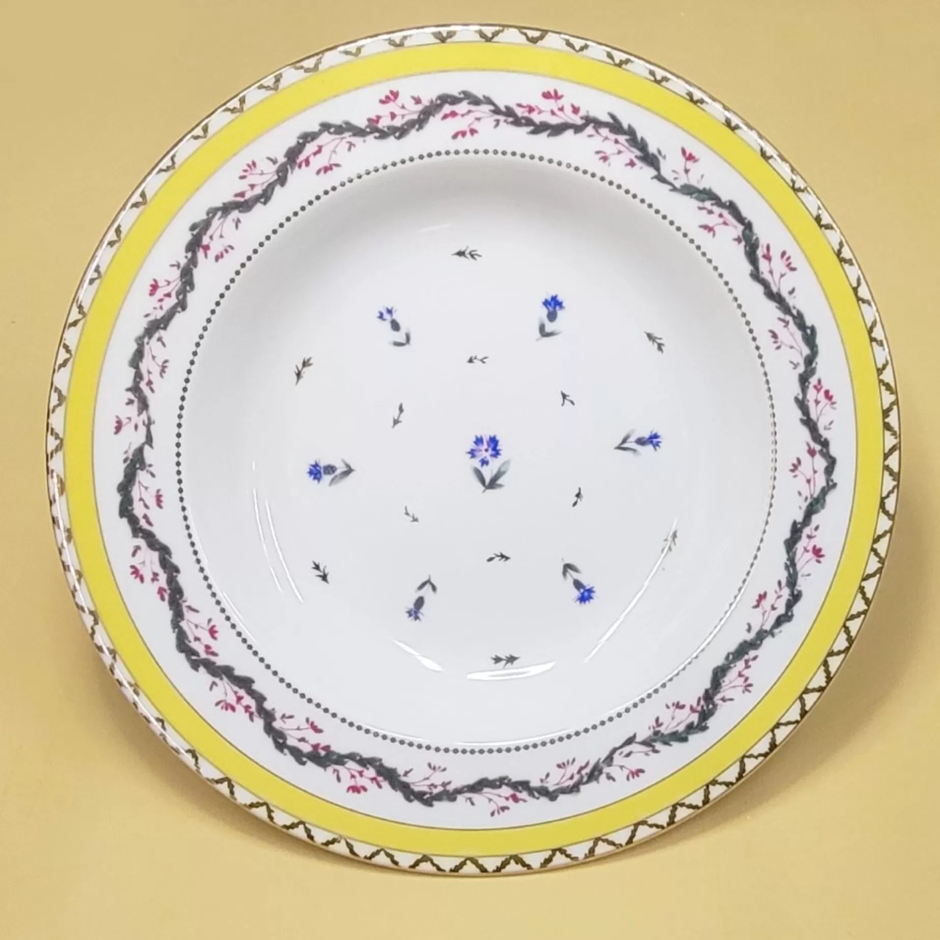 Ribbons & Cornflower Rimmed Soup Plate<* Best