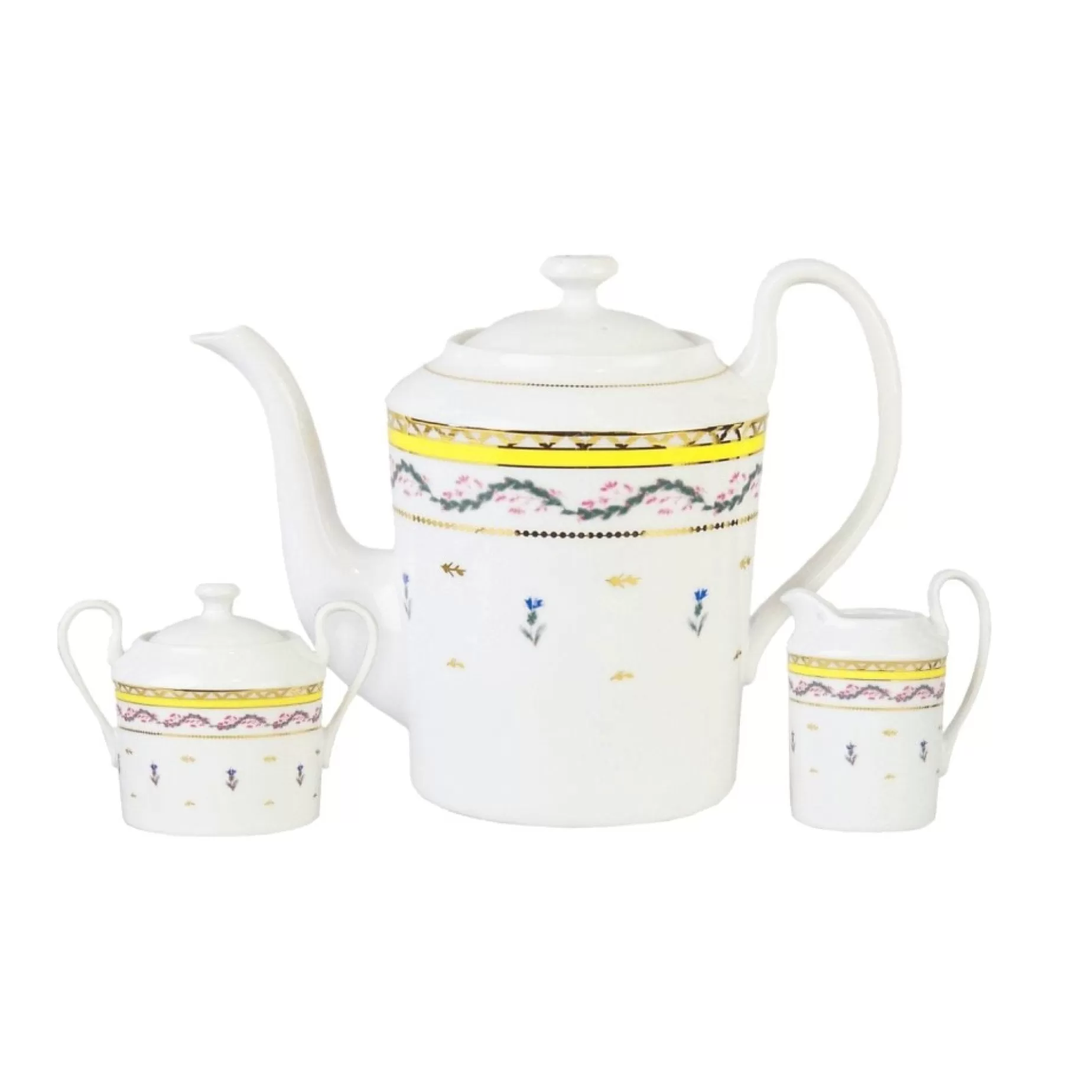 Ribbons And Cornflower Teapot, Sugar & Creamer<* Sale