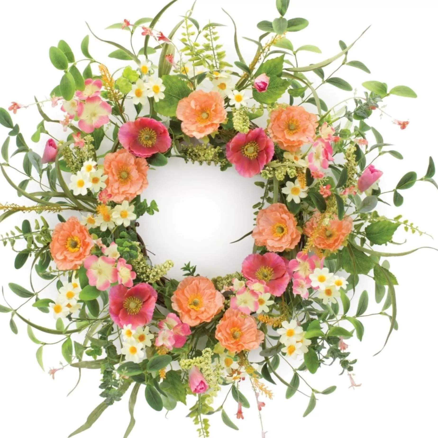 Spring Floral Mixed Poppy Wreath - Spring Faux Floral Wreath<MELROSE INTERNATIONAL LLC Store