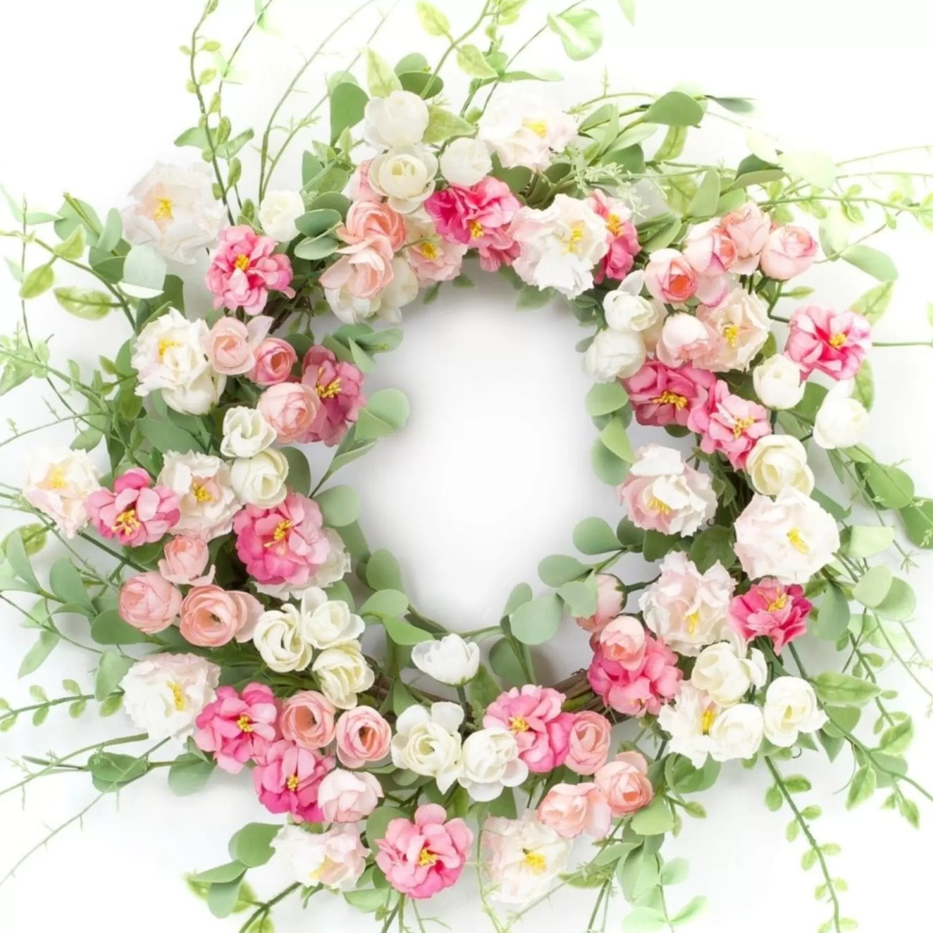 Spring Floral Wreath - Pink Cream Faux Floral Wreath<MELROSE INTERNATIONAL LLC New